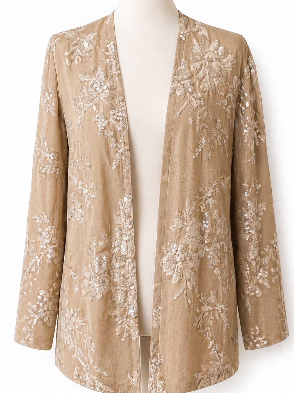 Instantly Elevates Zara Sequin Floral Pattern Open Blazer Quiet Luxury XS